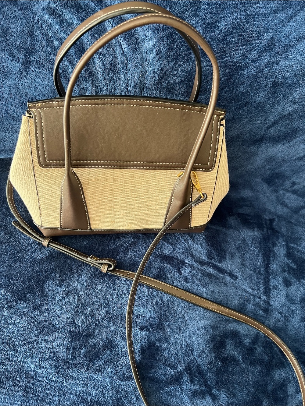 Zara Brown & Cream Canvas Crossbody Satchel